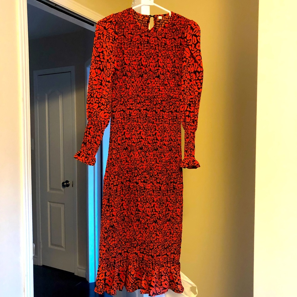 SHEIN Orange/red and black dress ruffle sleeves and bottom of dress